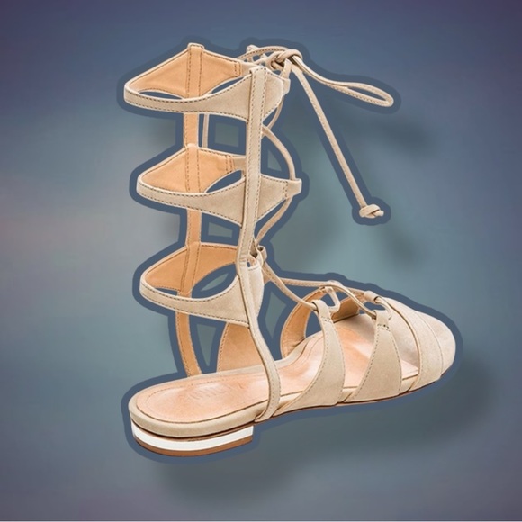NWT SCHUTZ ‘Erlina’ Lace Up Gladiator Sandals in “Oyster” Nubuck Leather Size 6 - Picture 2 of 8